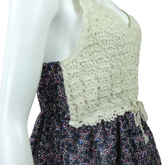 Keren Hart Slip Dress L Crocheted Tiered Ruffles Spaghetti Straps Lined NWT - Picture 11 of 12